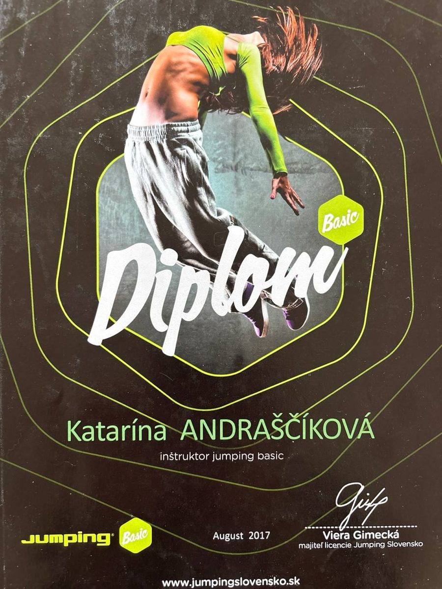 Diplom inštruktorky Jumping Basic, Katarína Andraščíková, 2017